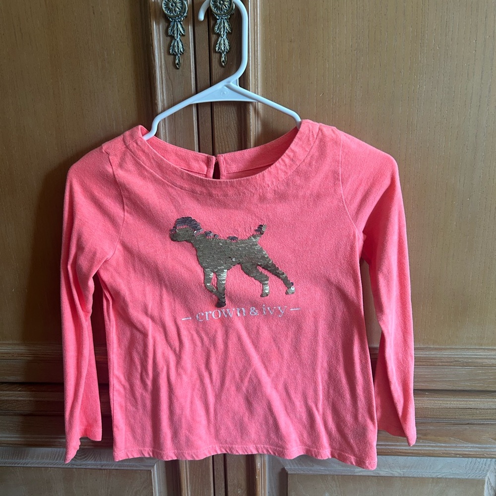 Crown & Ivy Pink Long Sleeve Tee with Glitter Dog
